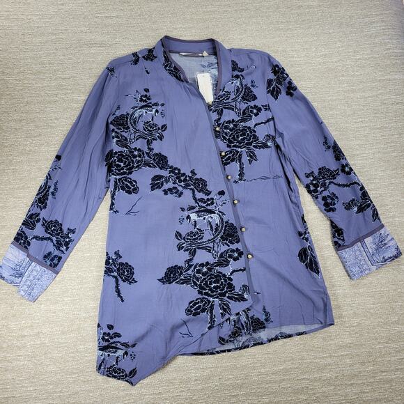 Soft Surroundings Tranquil Blooms Kimono Shirt XL Blue Floral Velvet Burnout New - Picture 5 of 14